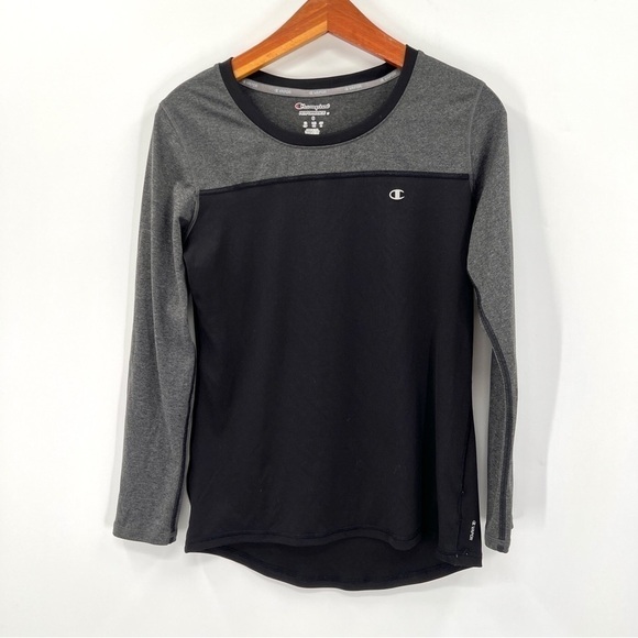 CHAMPION Woman's Two Tone Black & Gray Long Sleeve Crewneck Top Size S - Picture 1 of 11